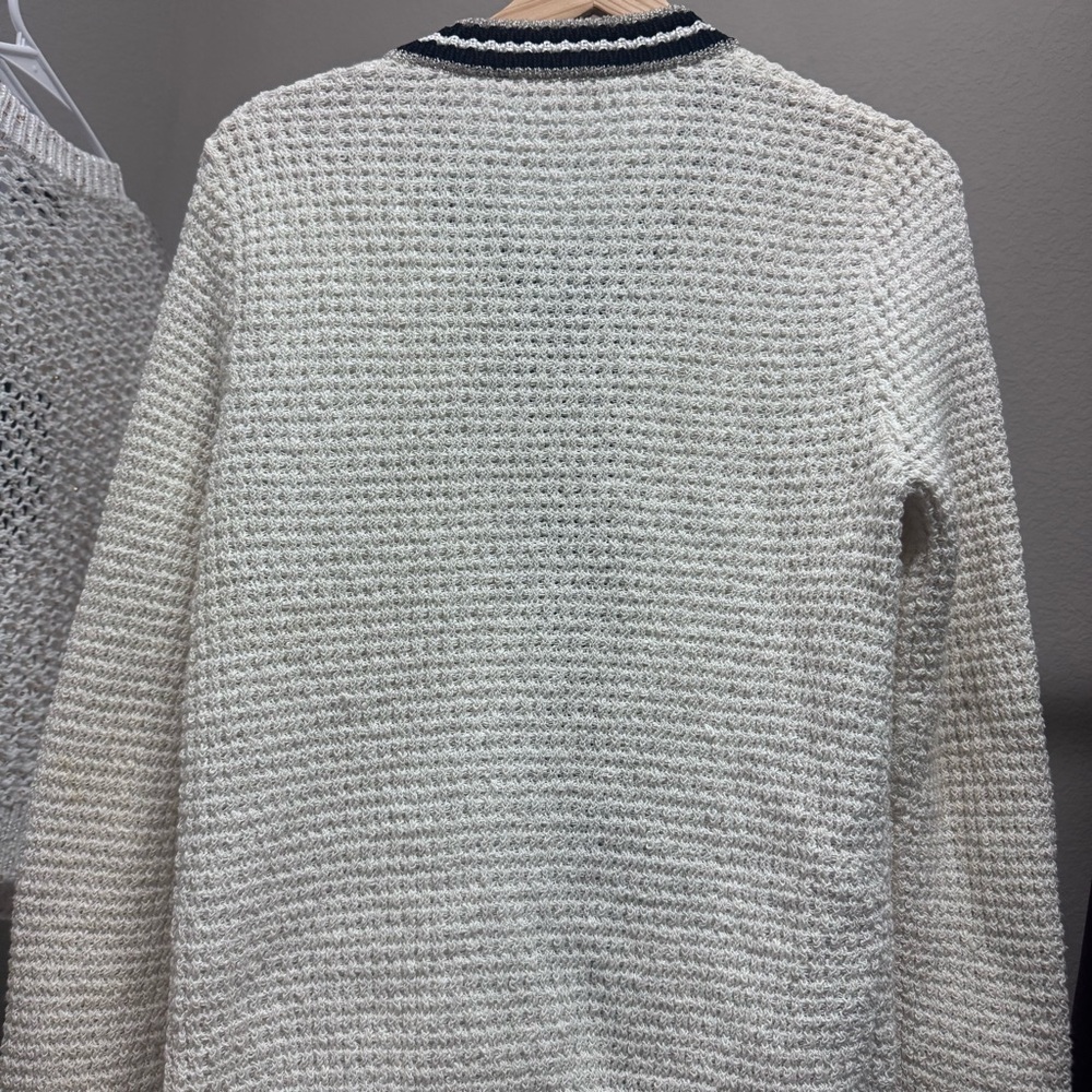 Maje 1 S Cream Tweed Jacket with Black Trim and Gold Buttons Cardigan Blazer - Picture 5 of 8